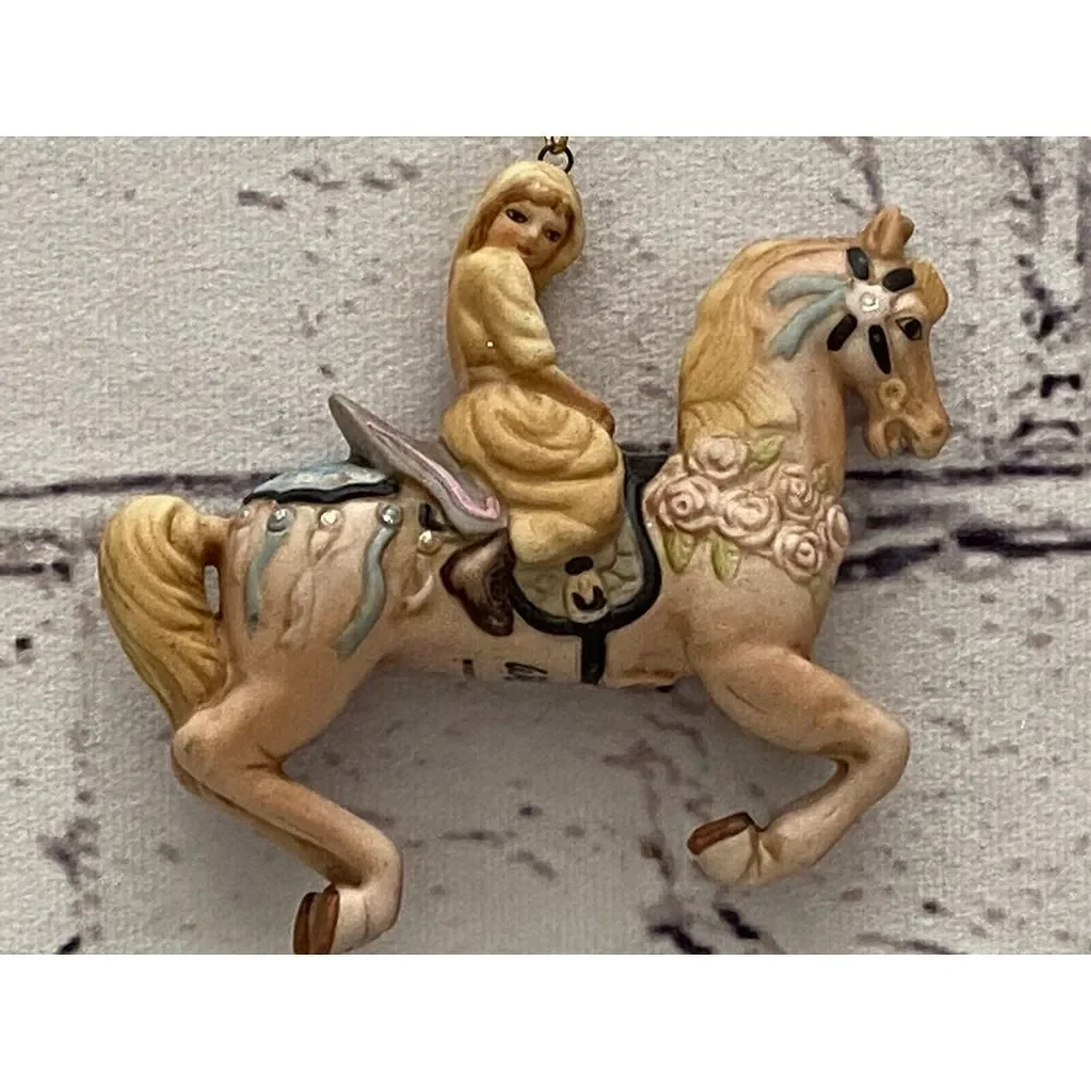 Vtg Willitts Design Hand Painted Ceramic‎ Carousel Horse Ornament Lady On Pony